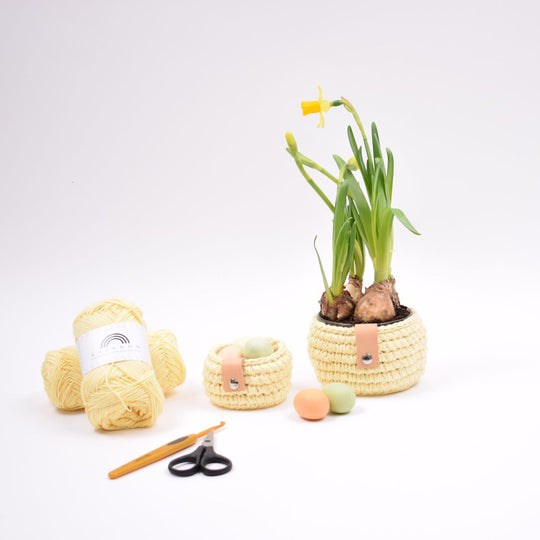 Cotton paasmandje met leren detail