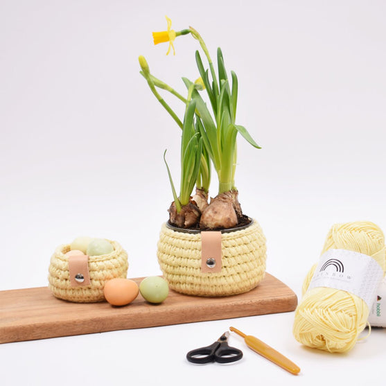Cotton paasmandje met leren detail
2