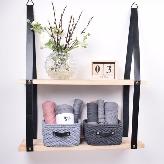 Bewaarmandje met leren bodem - Vierkant - Klein
2