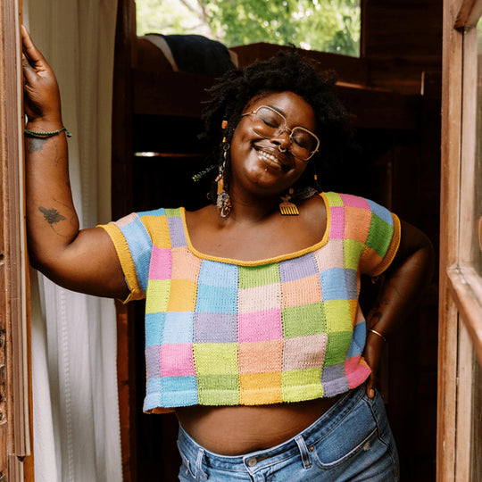 Suncatcher - Intarsia T-Shirt met Vierkante Hals