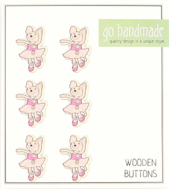 Houten Knopen - Muis Emily - 6 stuks - Go Handmade