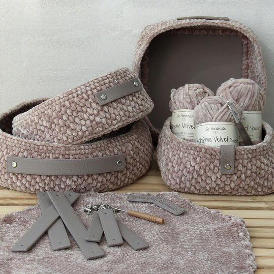 Moss Stitch Manden met PU-leerbundel - universele
2