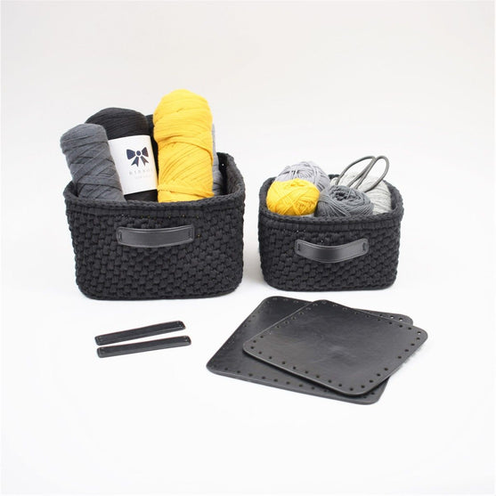 Bewaarmandje met leren bodem - Vierkant - Klein
5