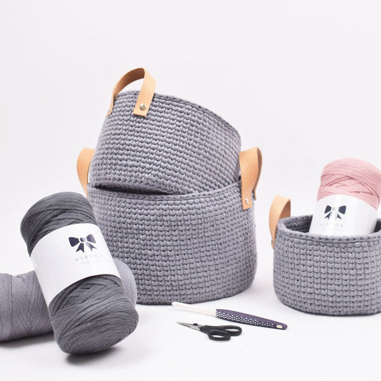 Ribbon Mand met Leder Handvat in 3 Maten