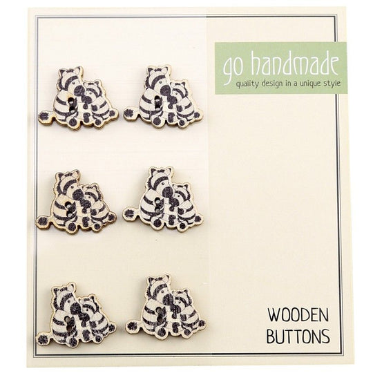 Houten knopen - Zebras Paul &amp; Peter - 6 stuks, 20 mm - Go Handmade