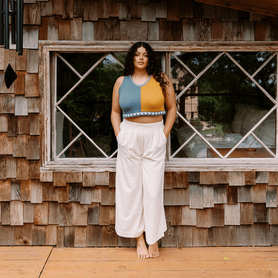 

Bevelled Tank - Mouwloze Intarsia Top
8