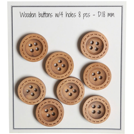 Houten knopen - Round Groove - Stekenpatroon - 8 stuks - Go Handmade
