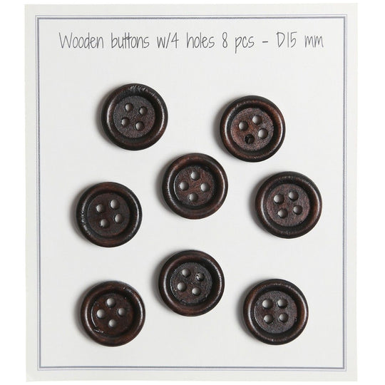 Houten knopen - Round Groove - Donker - 8 stuks - Go Handmade