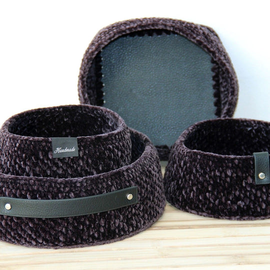 Moss Stitch Manden met PU-leerbundel - universele